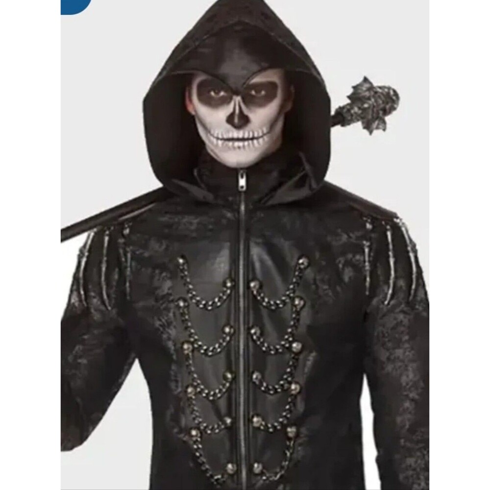 Men's Black Skeleton Royalty Long Coat with Details Size XL